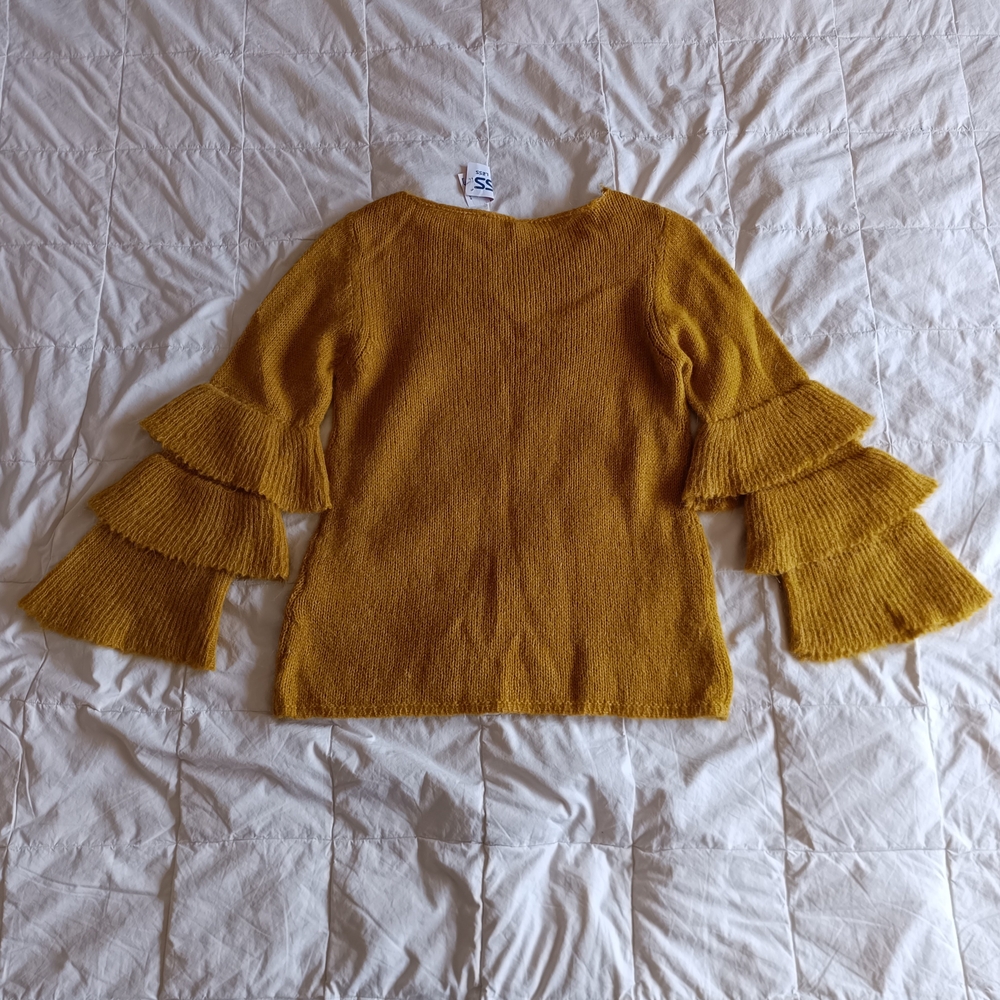 Yellow Ruffle Sleeve Sweater - Picture 2 of 7
